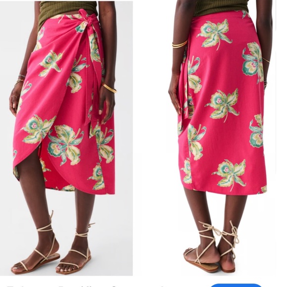 Faherty Pacifica Seersucker Wrap Skirt in Orchid Blossom floral print - Picture 1 of 5